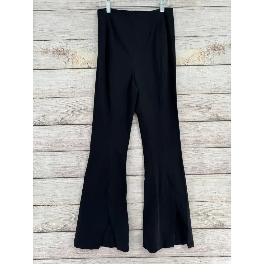 Free People Split‎ Hem Flare Pants Womens Small Black Ponte Knit Back Zip